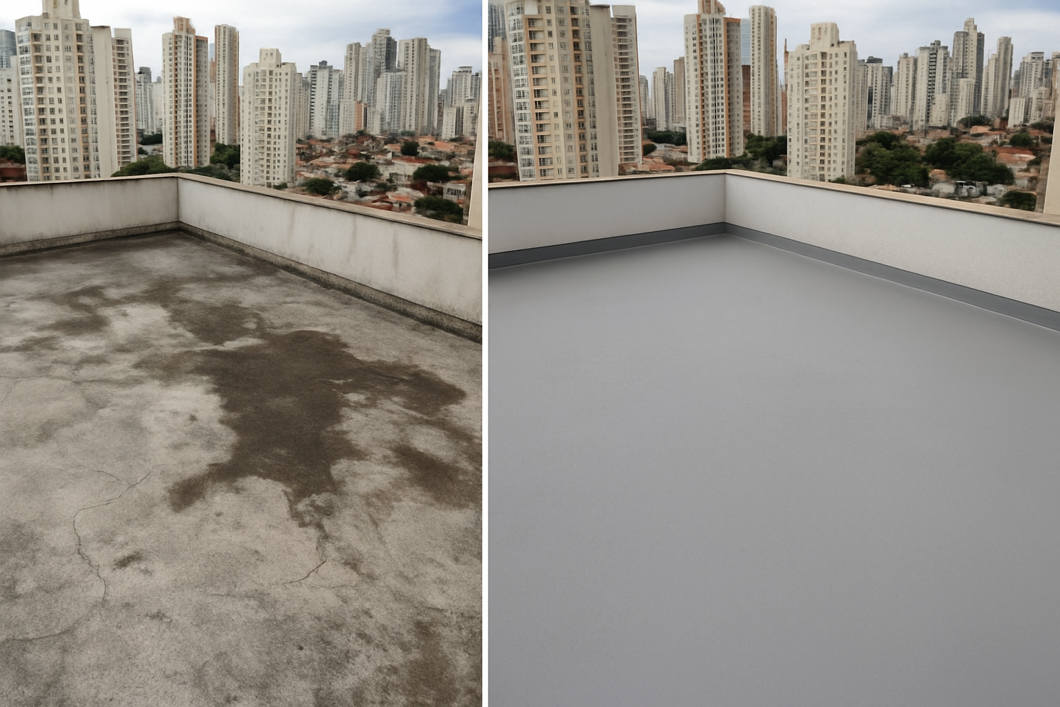 Aplicação de manta asfáltica em laje de edifício na Zona Sul de São Paulo]