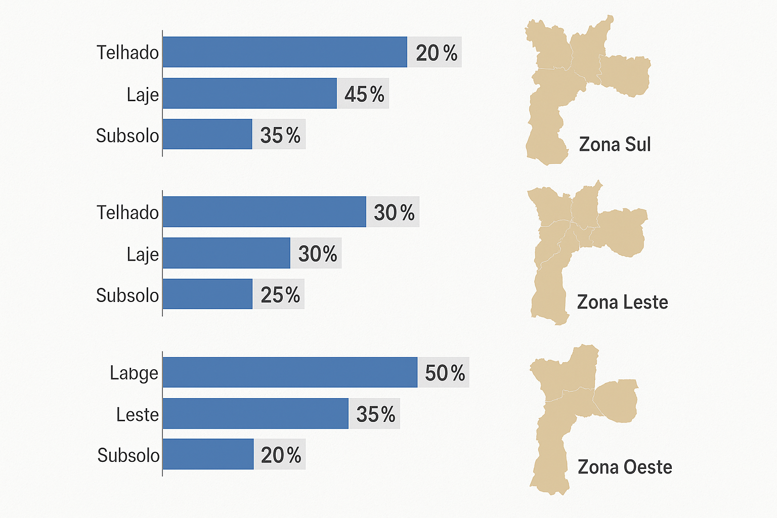 Gráfico mostrando os tipos de infiltração mais comuns por região de São Paulo]