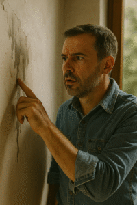 Homem verificando infiltração na parede