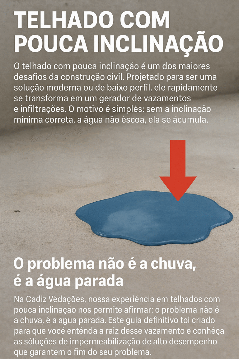 Telhado com pouca inclinação formando poça