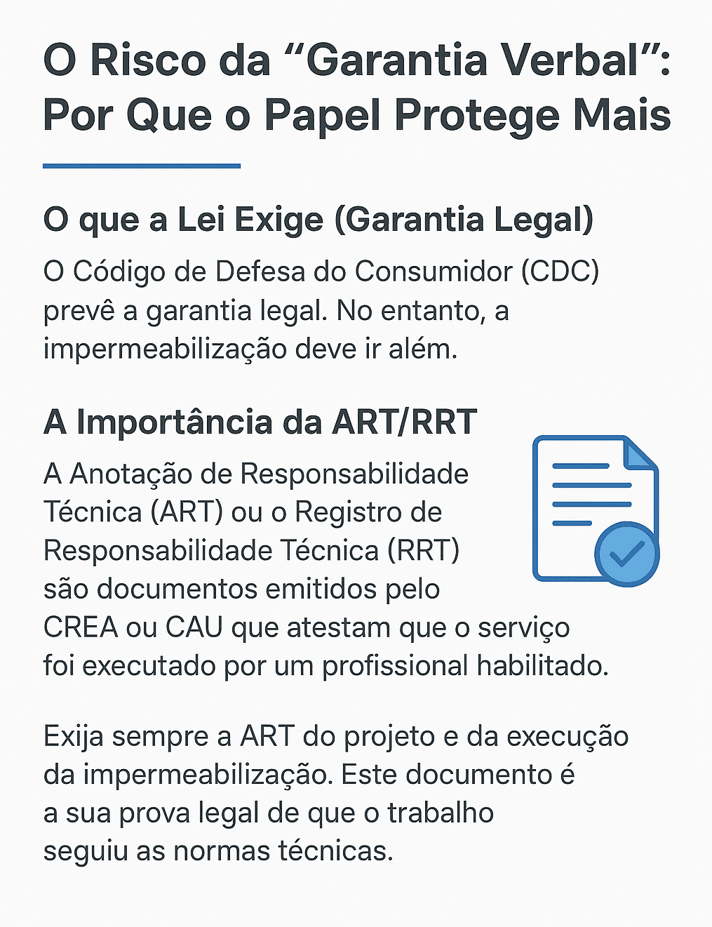 Descubra como exigir uma garantia real e proteger sua laje de futuros vazamentos e prejuízos. Saiba o que é ART, por que o teste de estanqueidade é crucial e como a experiência da Cadiz Vedações assegura sua impermeabilização.